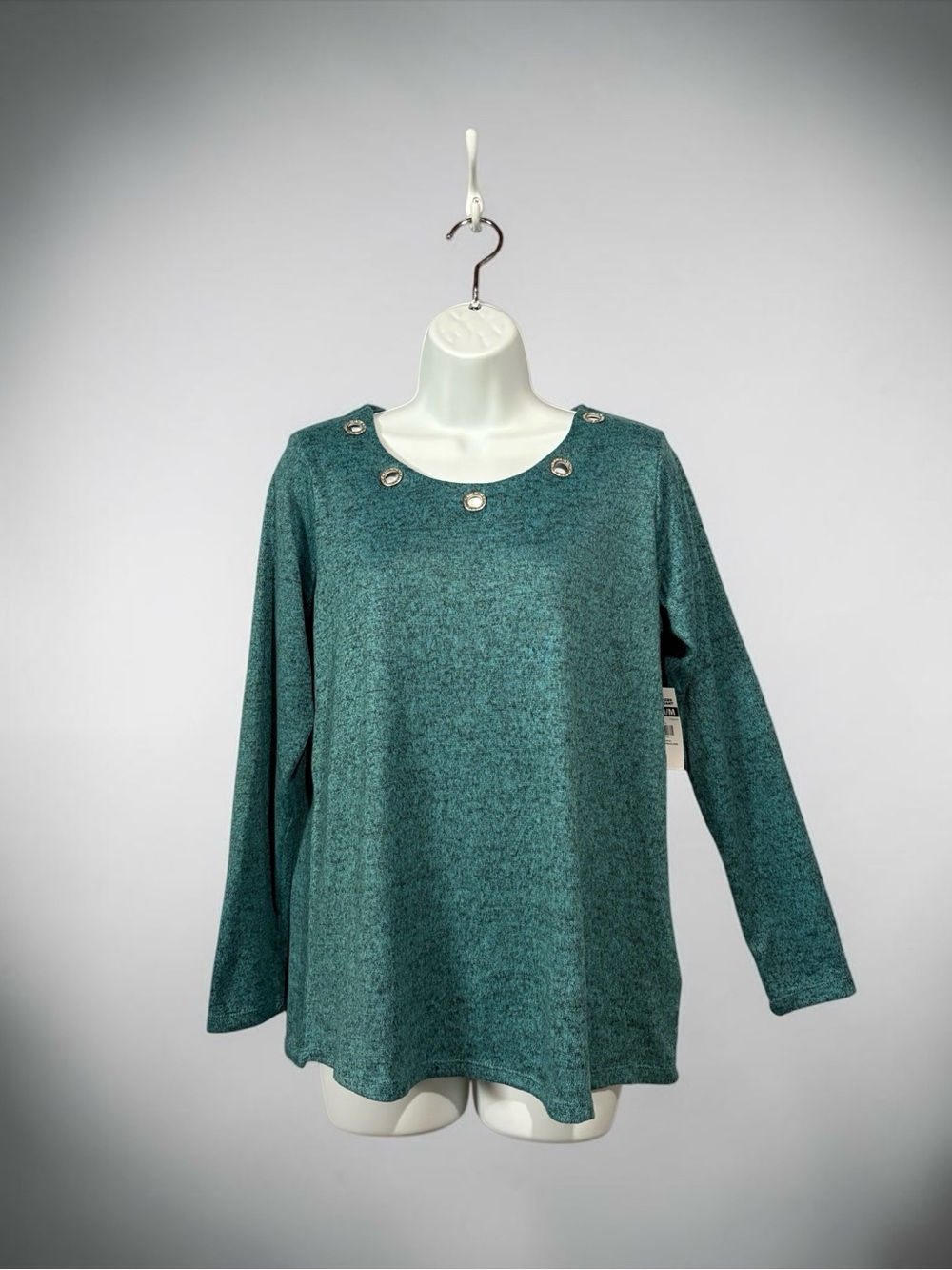 2 Dye 4, Teal Heather Knit Top, Medium, Soft Stretch Long Sleeve
